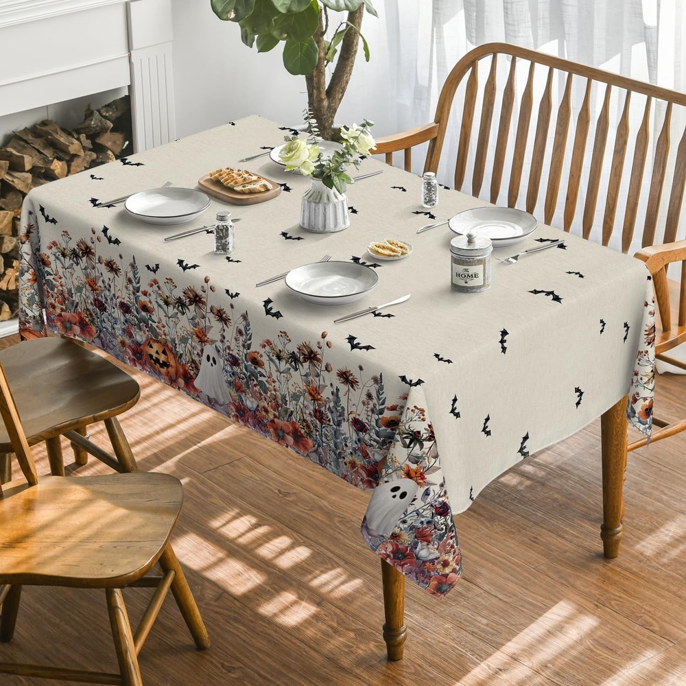 Horaldaily Halloween Tablecloth 60x104" Rectangular Bat Ghost Pumpkin Design