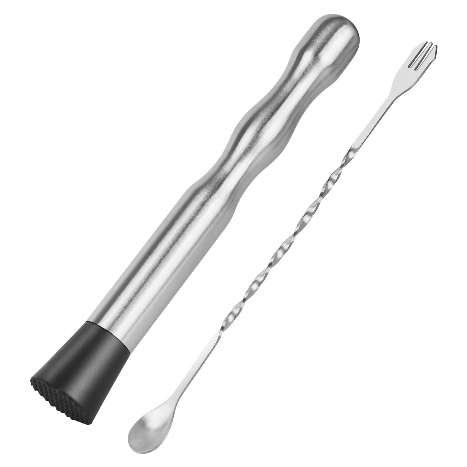 Muddler for Cocktails Bar Spoon - Vaincre 2PCS 9" and 10” Silver