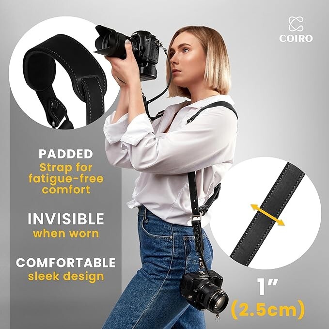 Coiro Slim Camera Harness for 2 Cameras – Dual Shoulder Leather Camera Strap