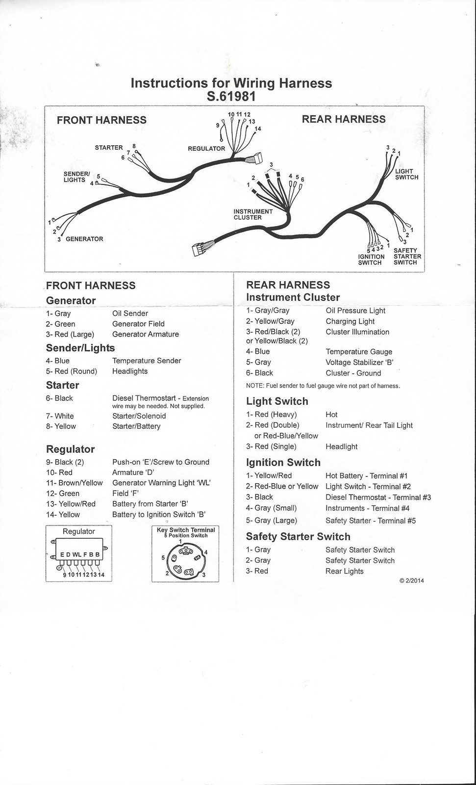 Wiring Harness for Ford Tractor 2000 3000 4000 Diesel 65+ C5NN14N104R C9NN14A103