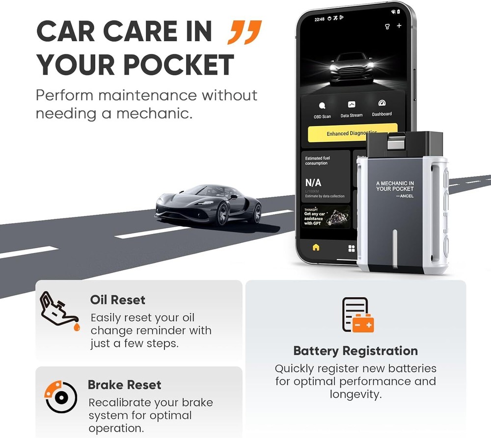 ANCEL Echo OBD2 Scanner Bidirectional All System Diagnostic Tool Oil Reset EPB