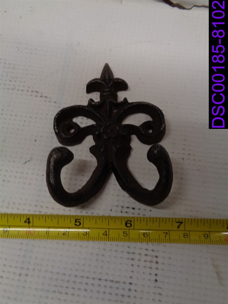 Qty = 5: Cast Iron Fleur De Lis Double Hook Coat Hooks