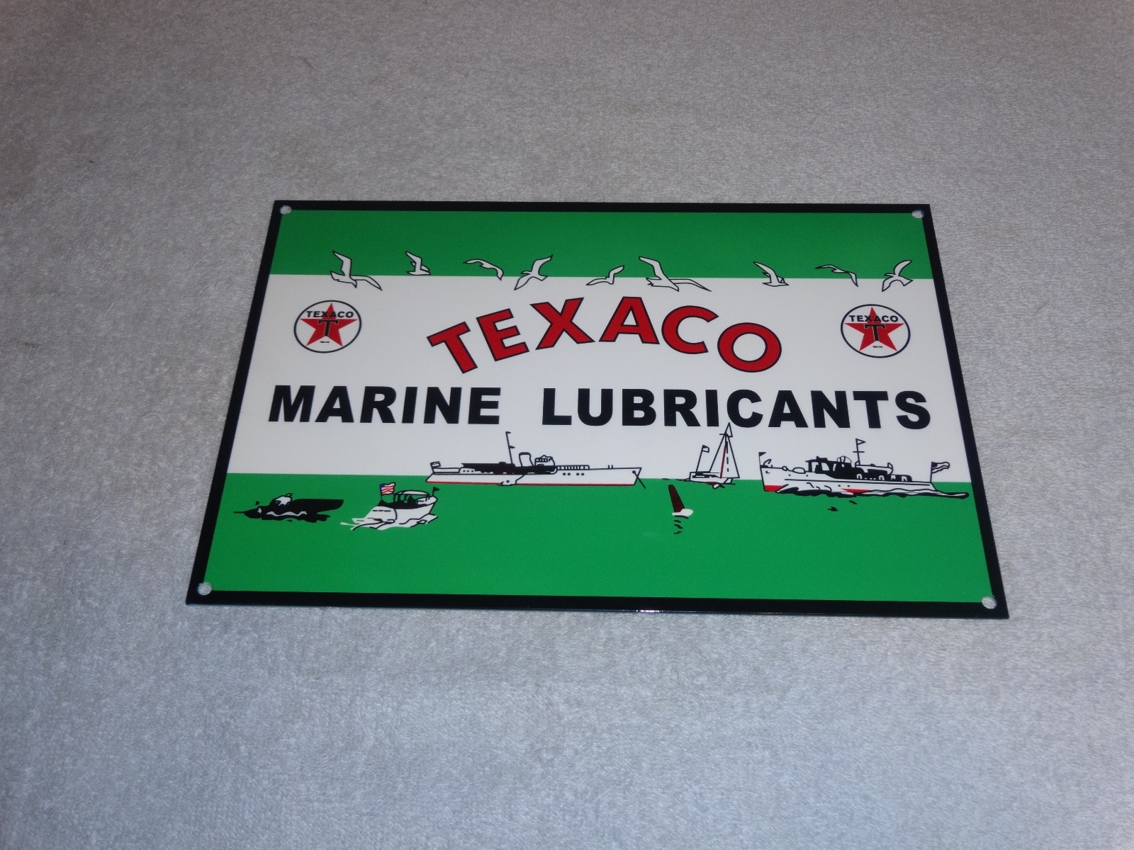 VINTAGE TEXACO MARINE LUBRICANTS W/ BOATS 12" METAL OUTBOARD GASOLINE & OIL SIGN