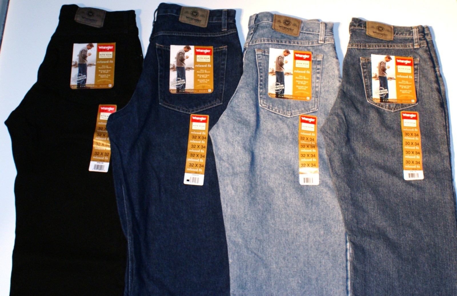 New Wrangler Five Star Relaxed Fit Jeans All Men`s Sizes Four Colors Available