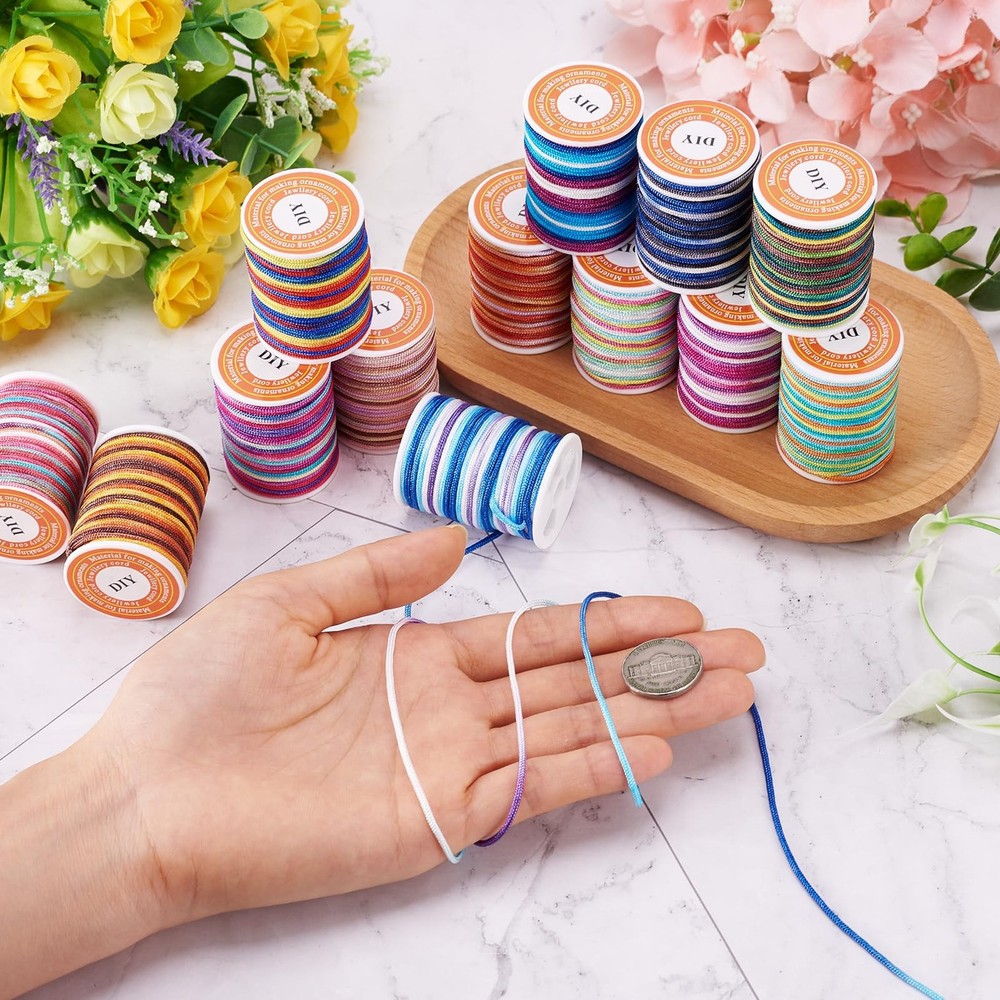 Pandahall 13 Rolls 1mm Segment Dyed Polyester Threads Mixed Rainbow Colors...