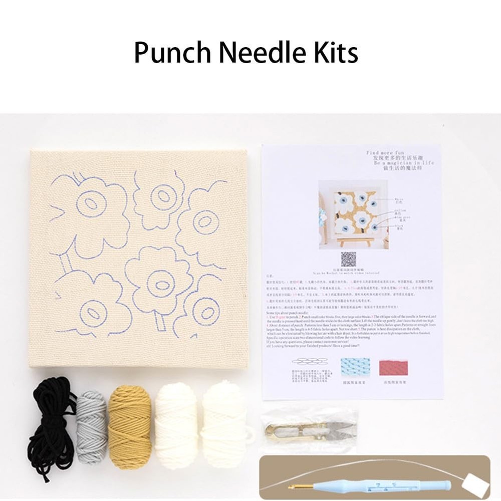 Punch Needle Embroidery Kit for Beginners, Includes Patterned Fabric & Yarns