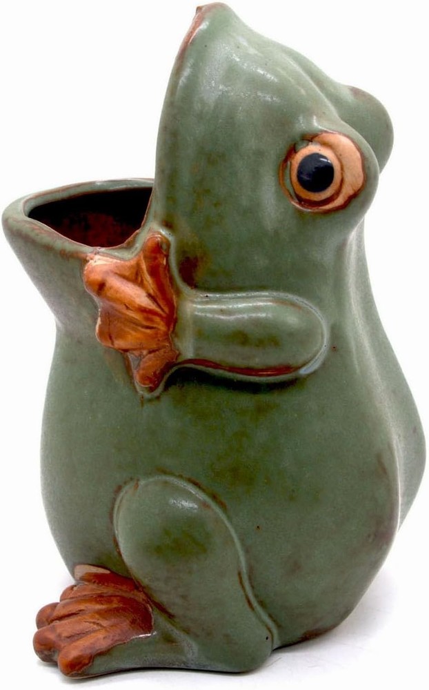 Whimsical Ceramic Frog Planter - 7" Multi-Functional Candy Dish & Pencil Holder