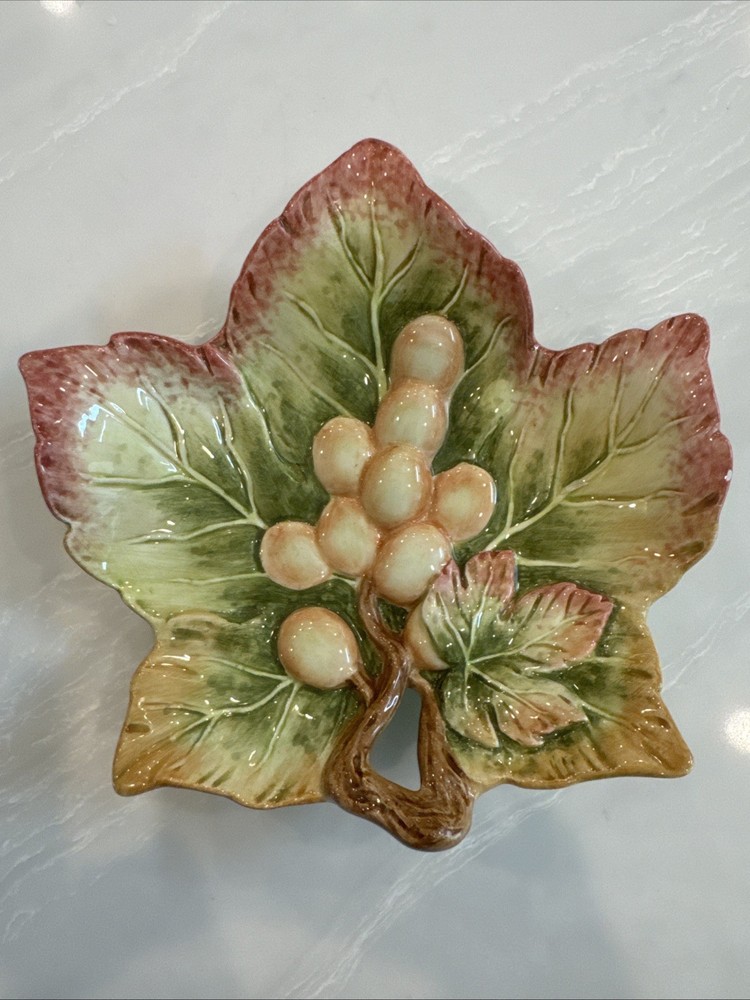 Fitz & Floyd Grapes Leaf Embossed Nut Candy Trinket Dish NOB