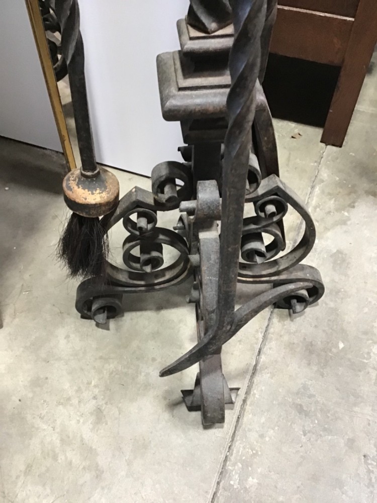 Stunning 1920's Wrought Iron Gothic fireplace tool set