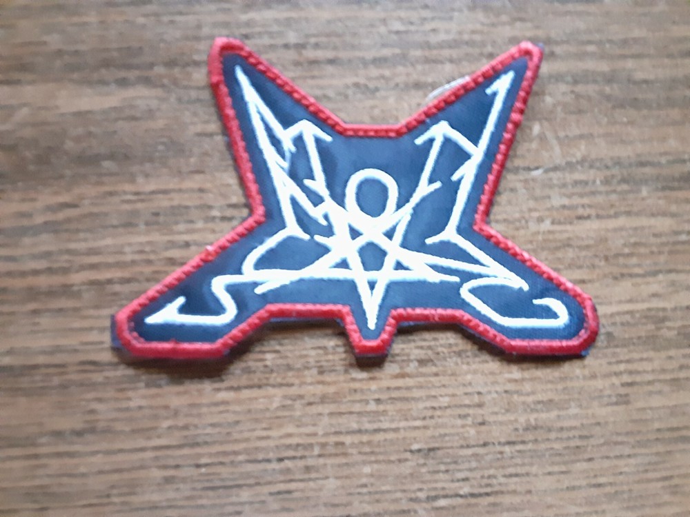 SUMMONING LOGO,SEW ON WHITE WITH RED EDGE EMBROIDERED PATCH