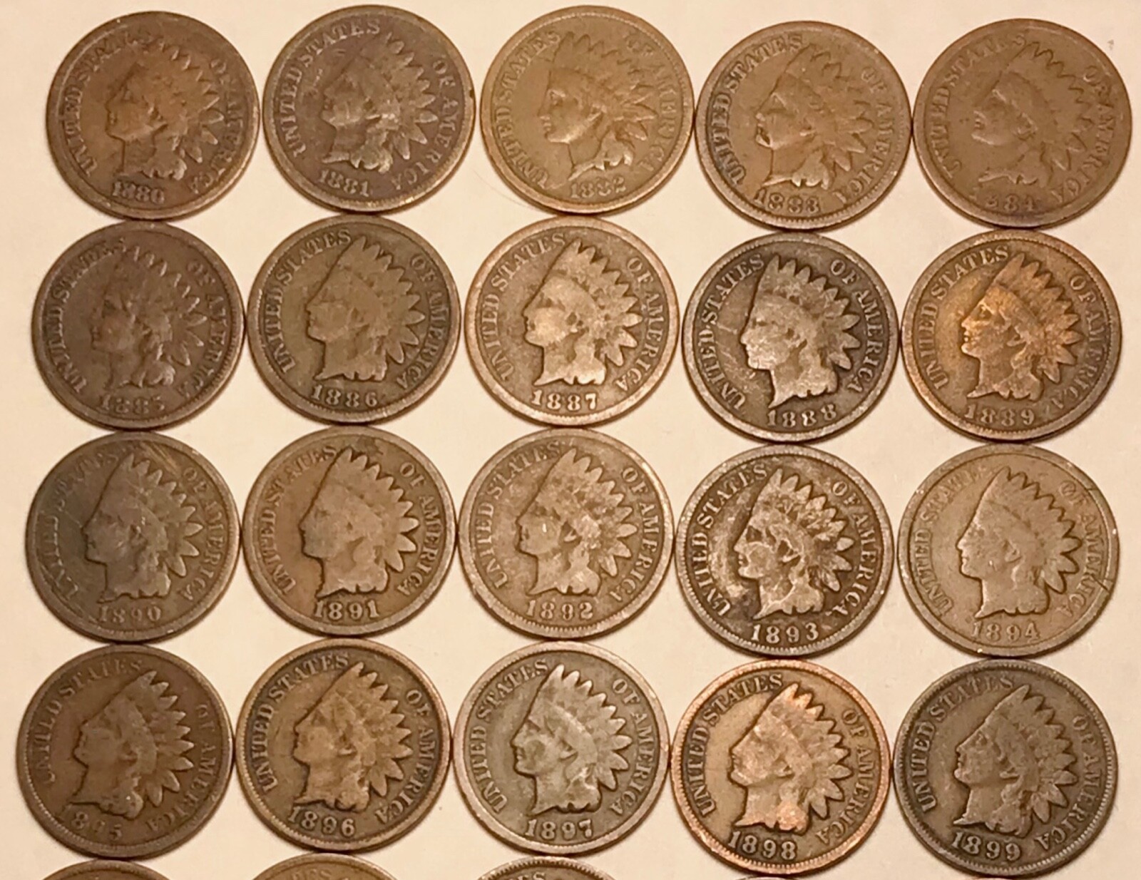 Short Set 1880 - 1899 Indian Head Cent Penny (20 COINS) G / VG  FREE SHIPPING