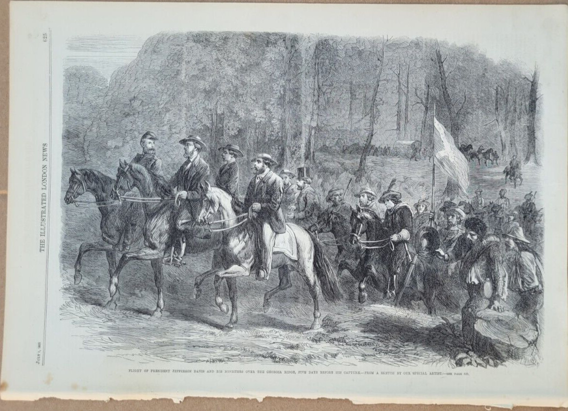 Flight of Jefferson Davis 5 days before capture 1865 great rare vintage print