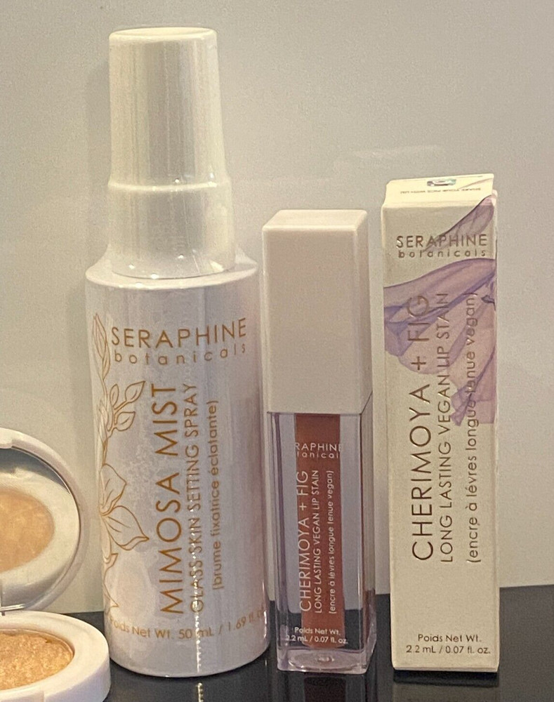 Seraphine Botanicals 3- Piece Sample-size Set, Highlighter, lip, & Set Spray