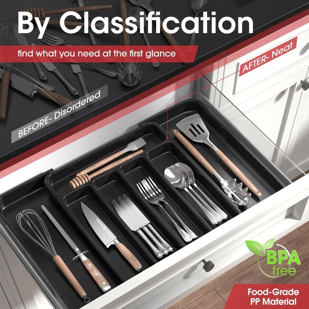 Aujen Silverware Organizer - Expandable Kitchen Drawer Organizer, Adjustable ...