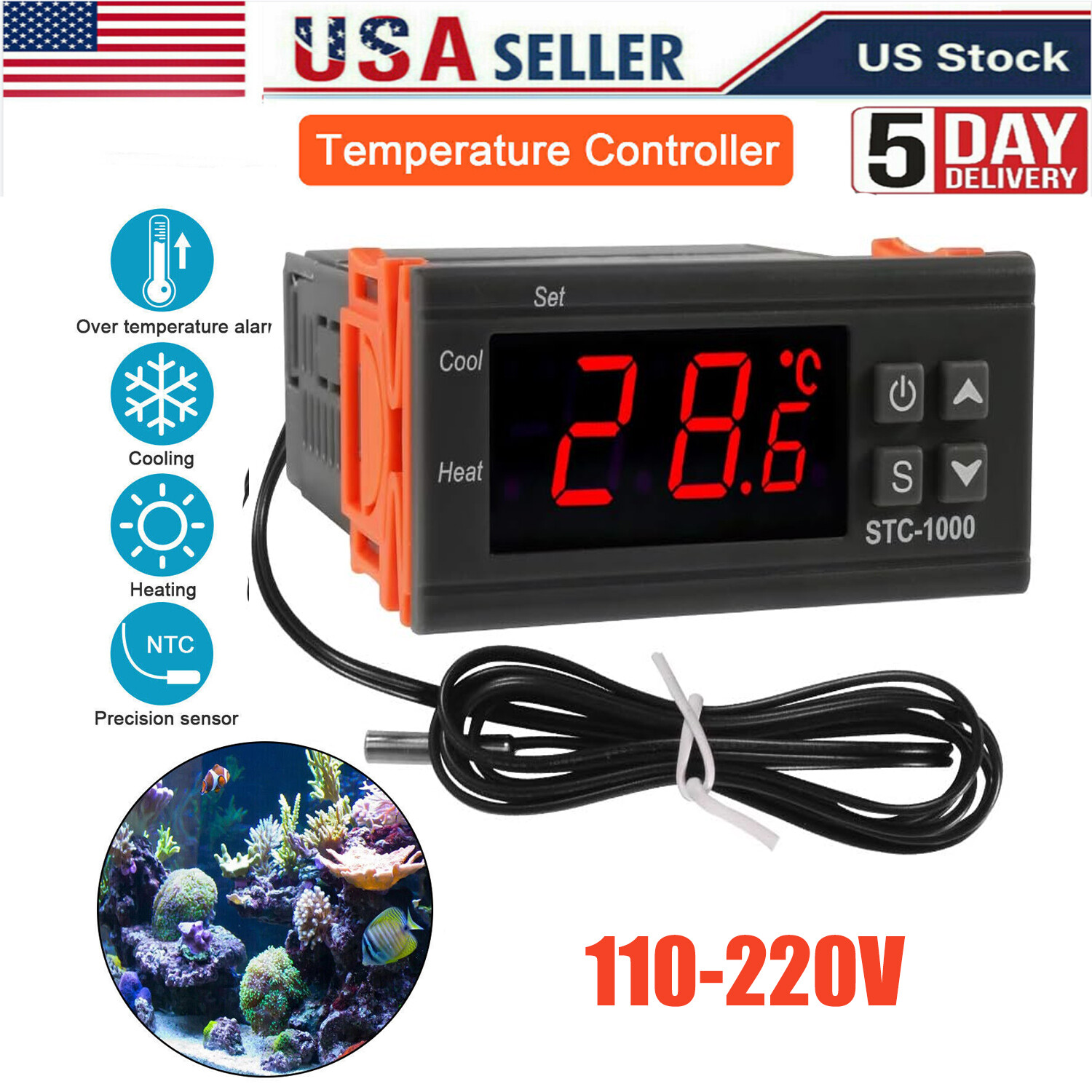 AC 110V Universal STC-1000 Digital Temperature Controller Thermostat w/ Sensor