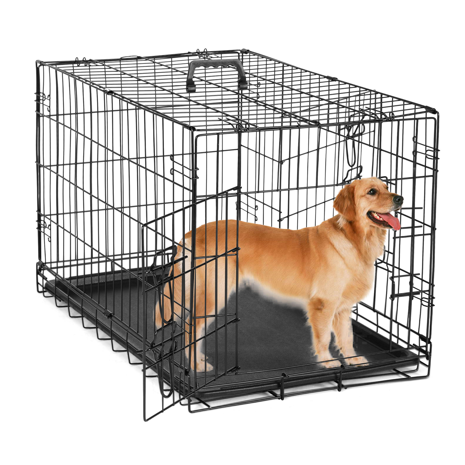 Double Door Dog Cage, Square Dog Cage, Sturdy Metal Material