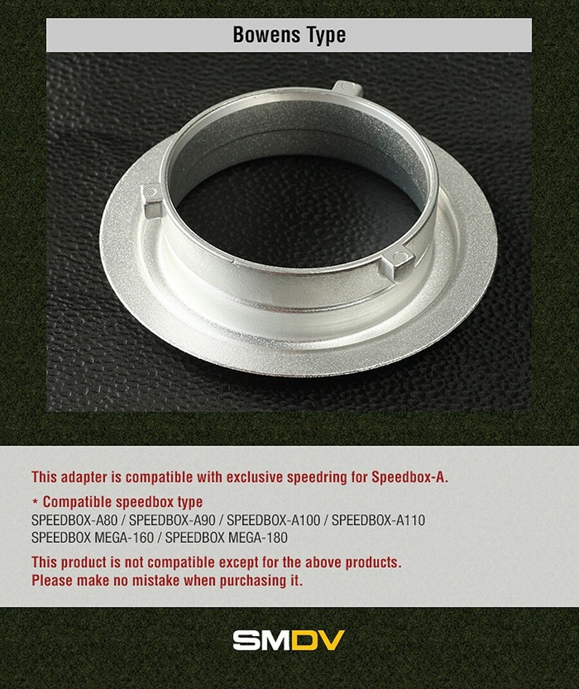 SMDV Adapter Bowens Type Mount for SpeedBox Diffuser Flip, Alpha, Strip, Square