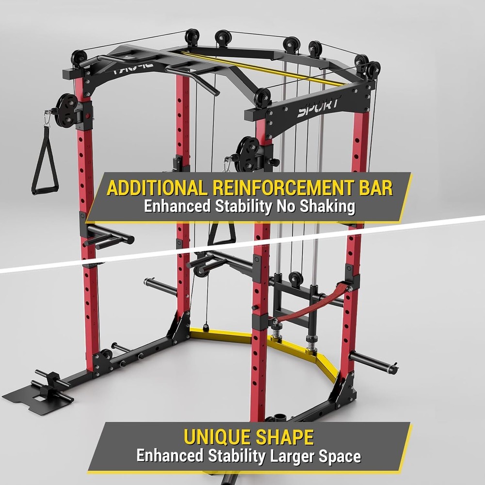 Power Cage Multi-Functional Squat Rack with Cable Crossover System for Home Gym