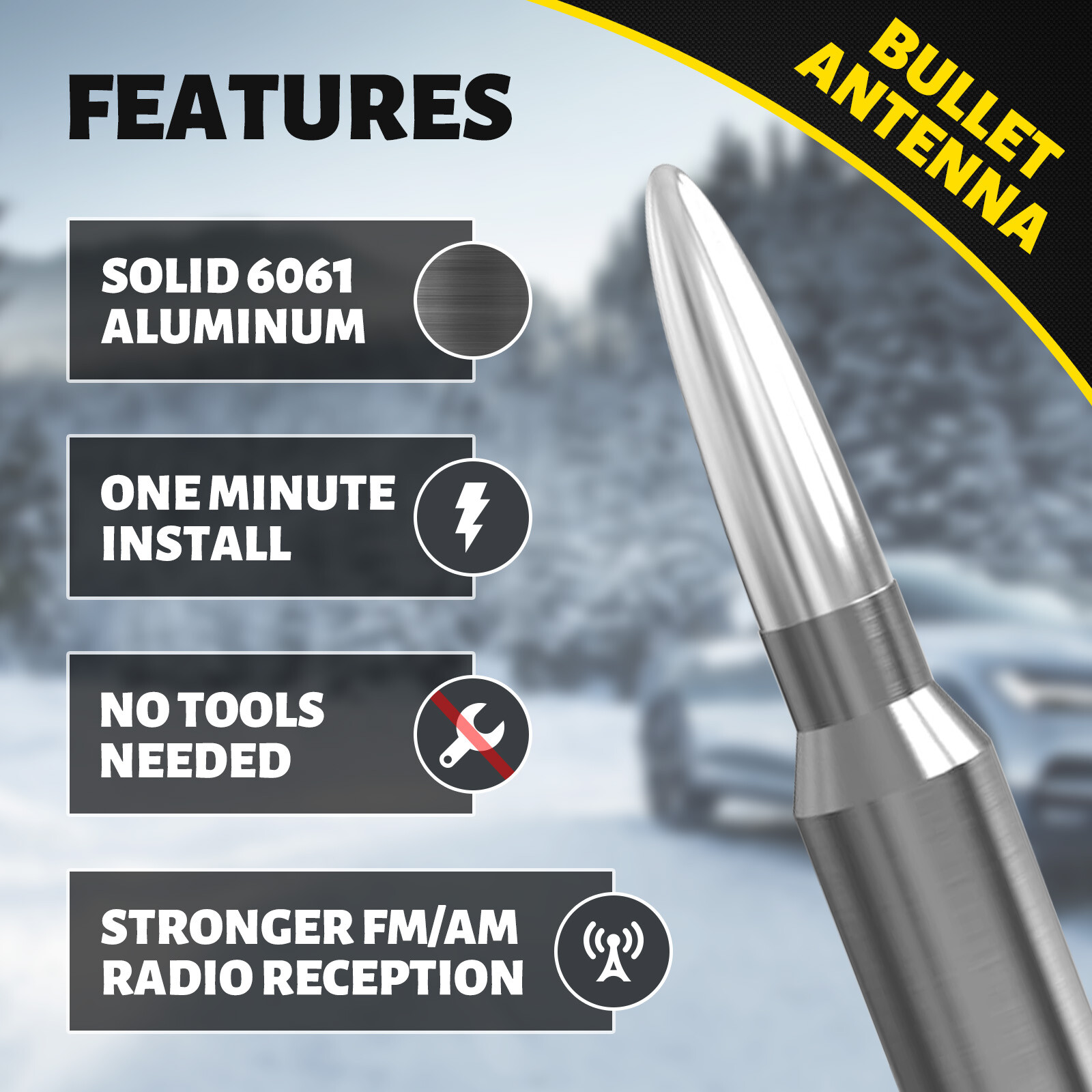 Silver BULLET ANTENNA 50 CAL for CHEVROLET SILVERADO 1500/2500/3500/GMC SIERRA