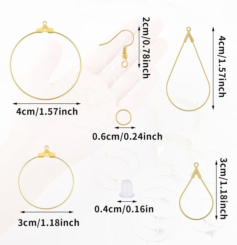 200PCS Earring Making Kit Beading Hoop Finding Open Hoops Bulk Wire for DIY