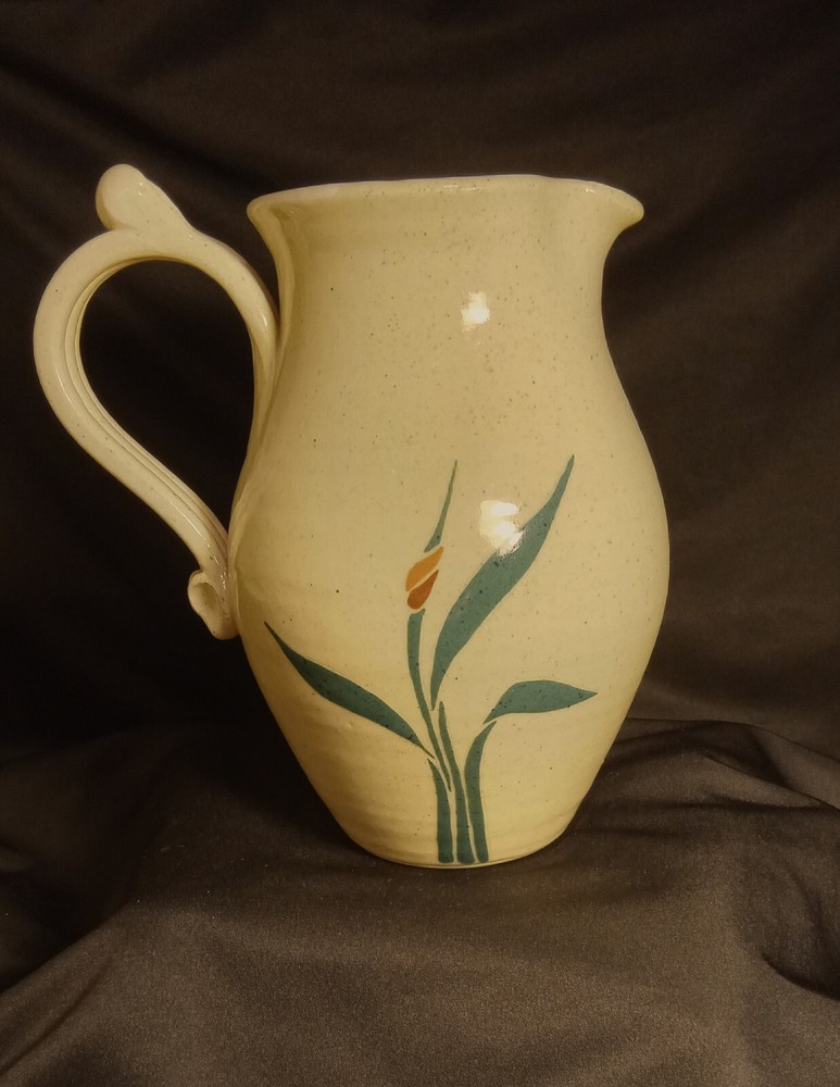 LOVELY FLOWERED PITCHER, UNION STONEWARE MARKED ON BOTTOM & SIGNED