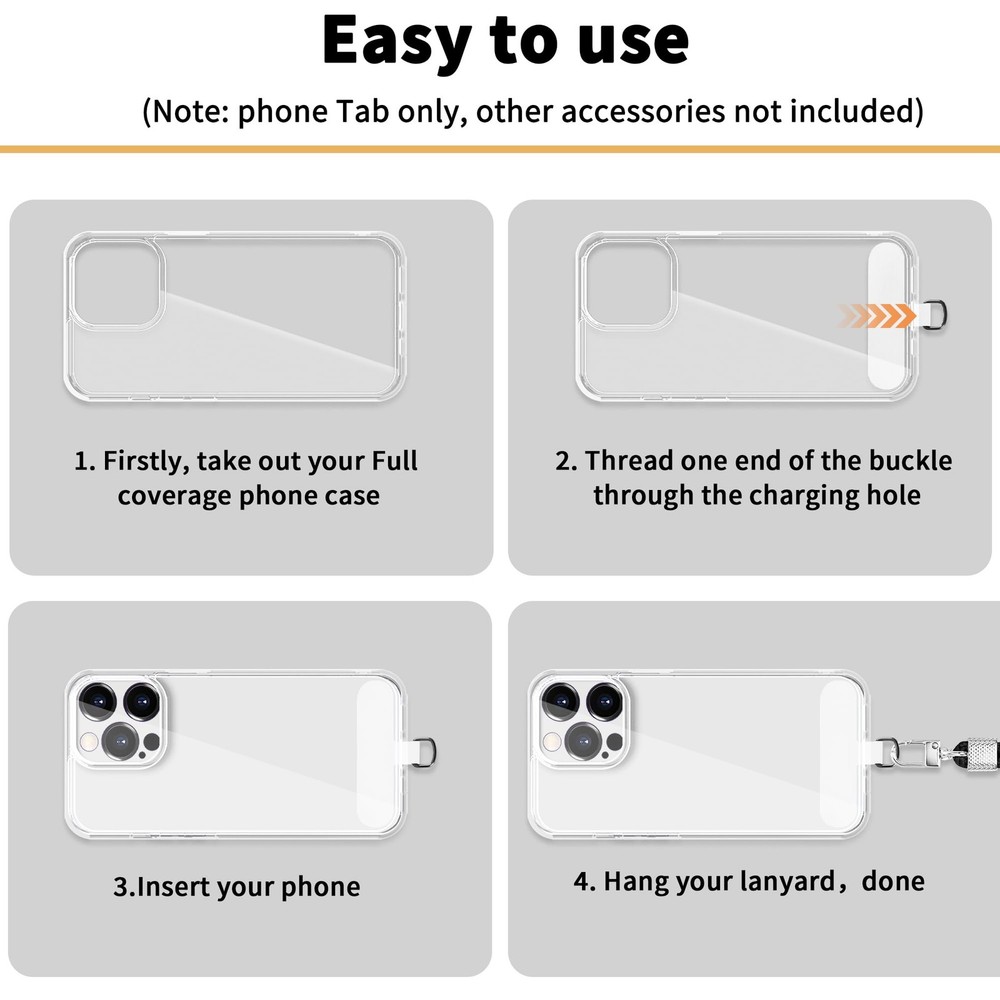 TACOMEGE Phone Tether Tab for iPhone, Cell Lanyard Patch, Middle, White
