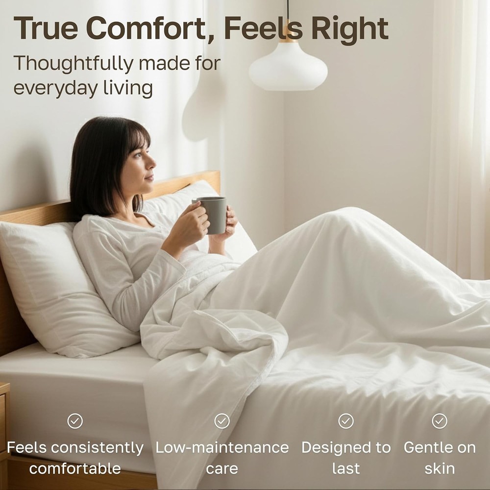Natural 100% Cotton Sheets Queen Size Bed Set - Soft 400 Thread Count Sateen,...