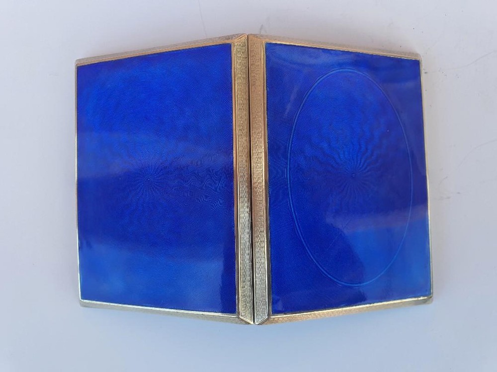 Beautiful Sterling Silver 925 Blue Guilloche Cigarette Case -double sided.