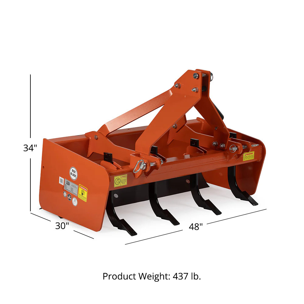 Titan Attachments 4 FT Pro Series 3 Point Rear Box Blade, Cat 1 Hook Up, QH1