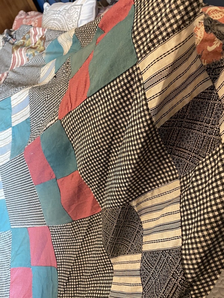 Vintage Quilt Top Handmade Patchwork Cotton Gingham Cheddar