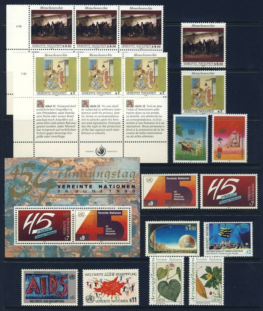 UN - Vienna . 1990 Year Set (97-109) Stamps, sheet - Mint Never Hinged