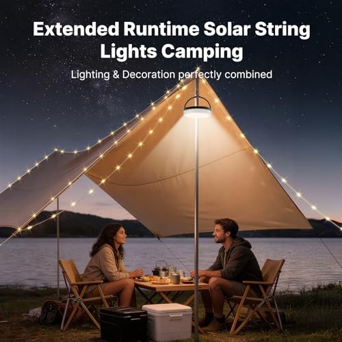 Solar Camping String Lights, 5400mAh/ 49.2FT/ 11 Modes Rechargeable Green