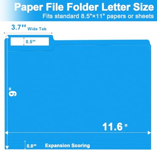 File Folder, 250 Pack 1/3 Cut Tab Colored Folders, Colored File Folder Letter