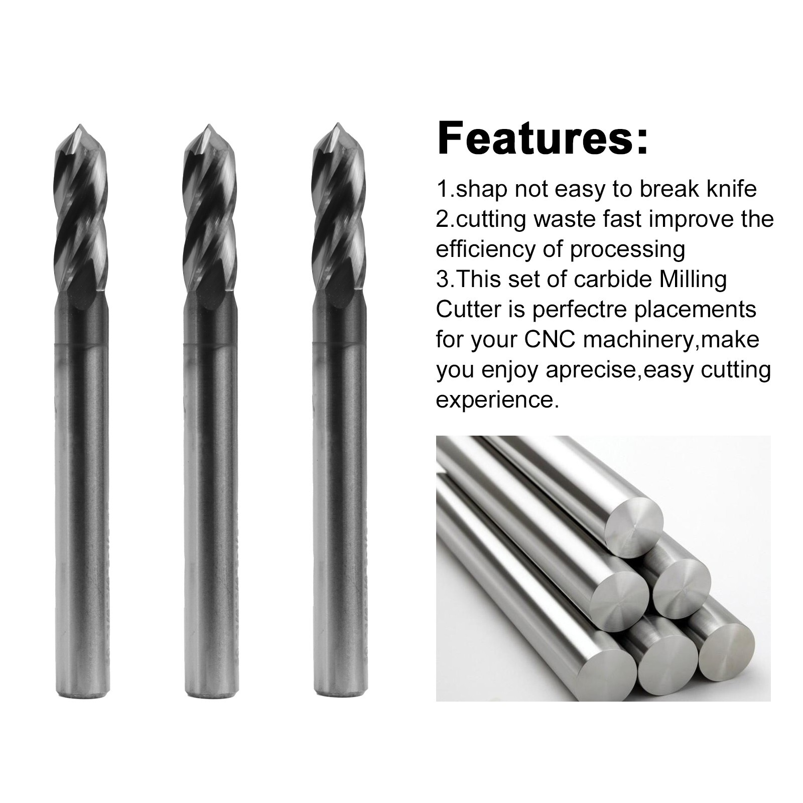 10Pcs 4 Flute 90 Degree 1/4"x3/4"x2-1/2" Solid Carbide Drill Mill - AlTiN Coated