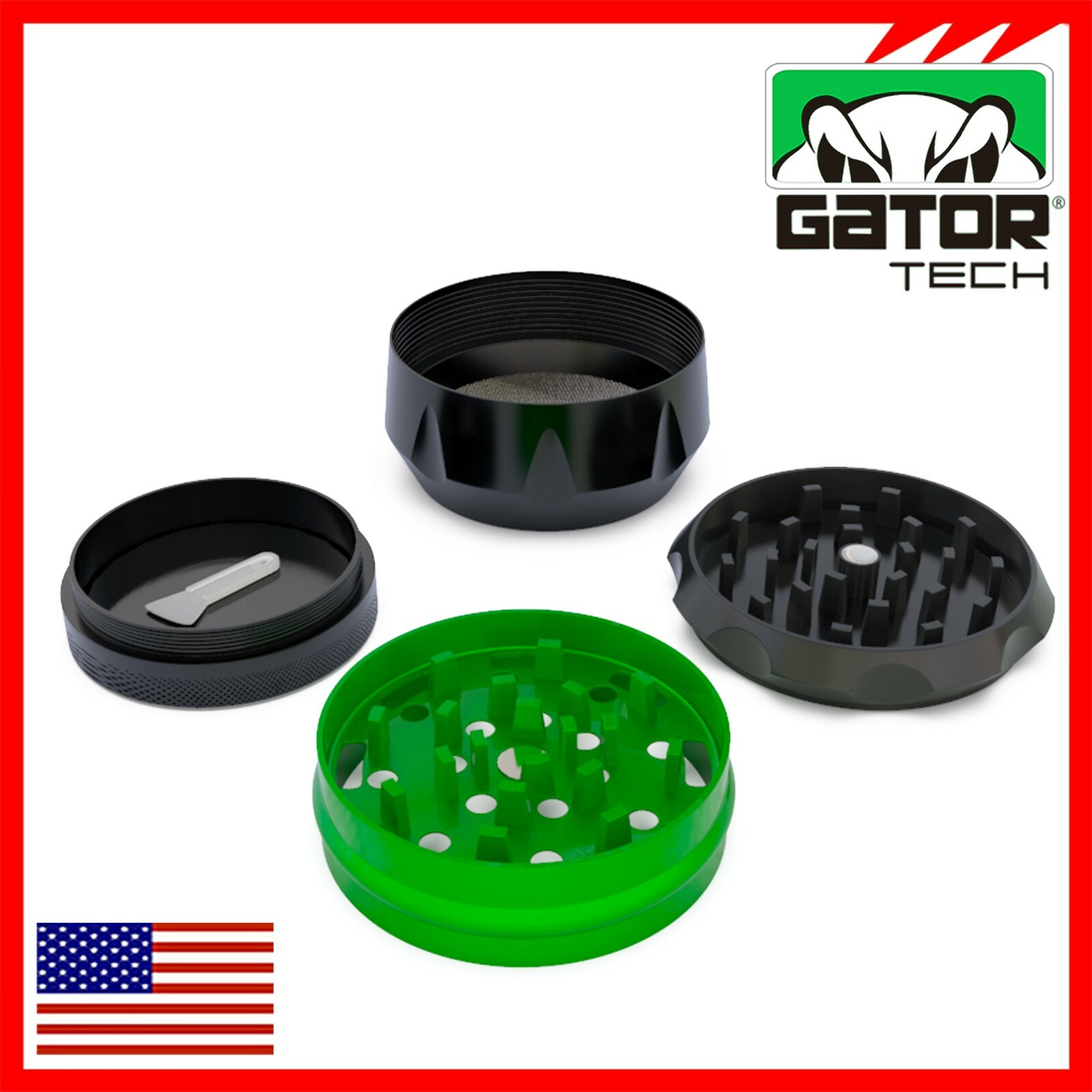 Tobacco Herb Spice Grinder Crusher Smoke 2.0" inch 4-Piece Metal Magnetic Lid