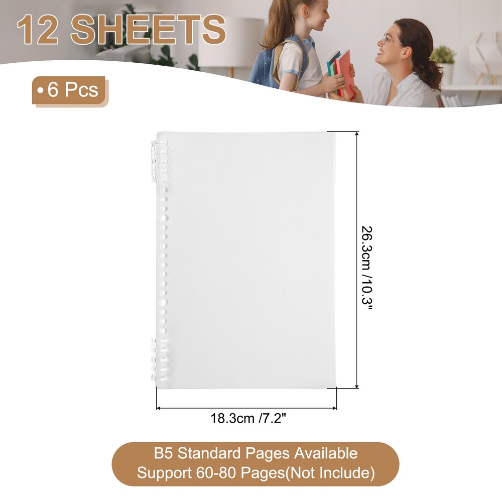 12 Pack B5 22 Mil Plastic Notebook Binder Covers with Binding Comb, White