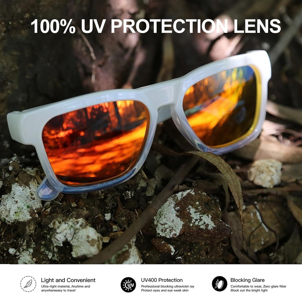 Chameleon White Bluetooth Sunglasses: Open Ear Audio, Voice Control, Polarized
