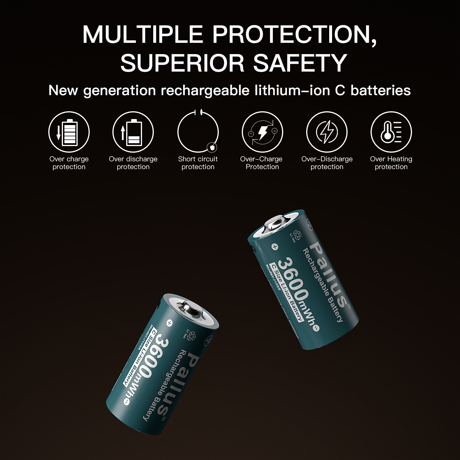 1.5V USB Rechargeable Lithium C Batteries with 4in1 Charger Cable 3600mWh