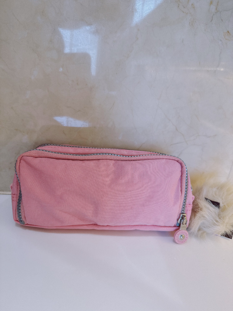 NEW Kipling Gitroy Pencil Case Cosmetic Case Bride pink Monkey Charm