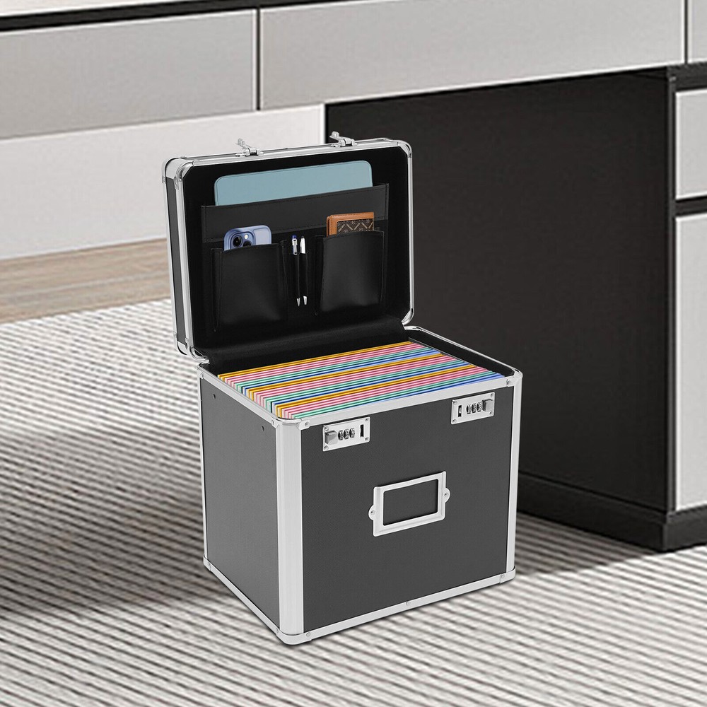 Portable Locking File Organizer Box for Home & Office Storage