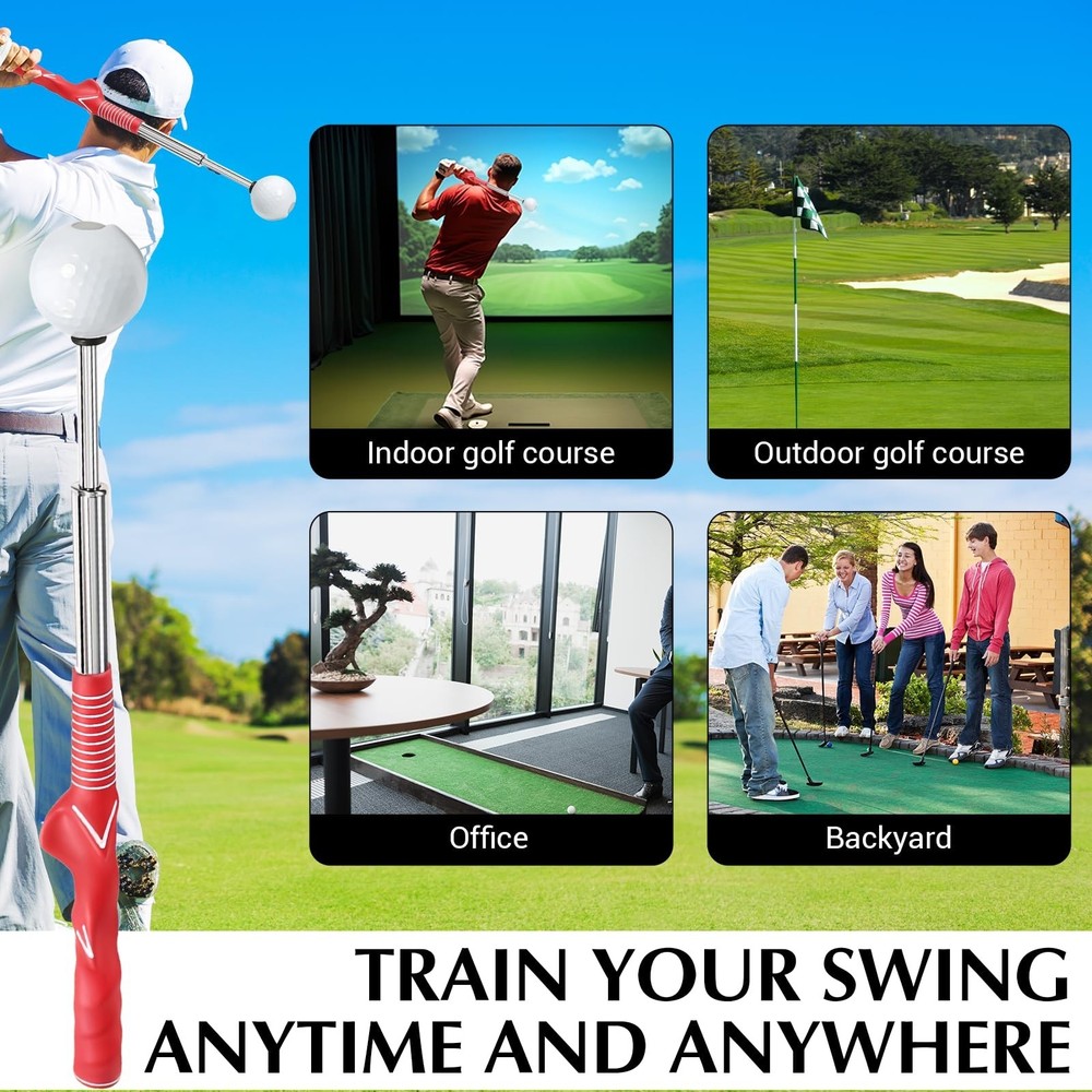 Golf Swing Trainer & Golf Grip Trainer – Retractable Golf Training Aid wit
