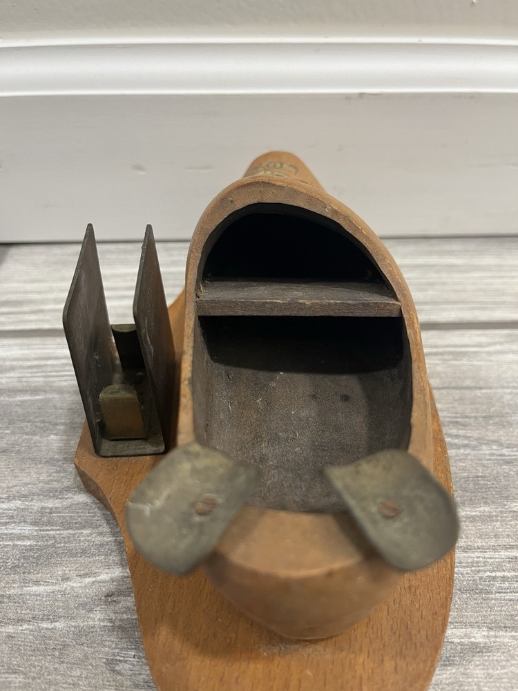 WWII US Army Souvenir Ashtray Belgium 1945 Wooden Clog Match Holder Brussels