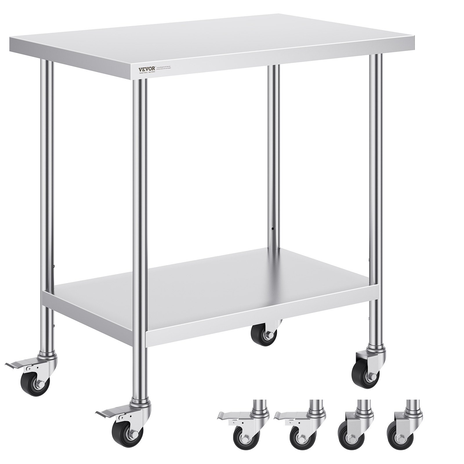 VEVOR Stainless Steel Work Table Commercial Prep Table 24x36 Inch With 4 Casters