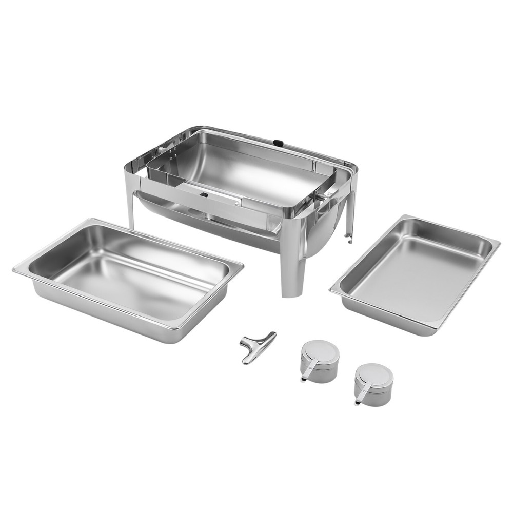 9.5QT Stainless Steel Rectangular Roll Top Chafing Dish Buffet Set Pan Chafer US