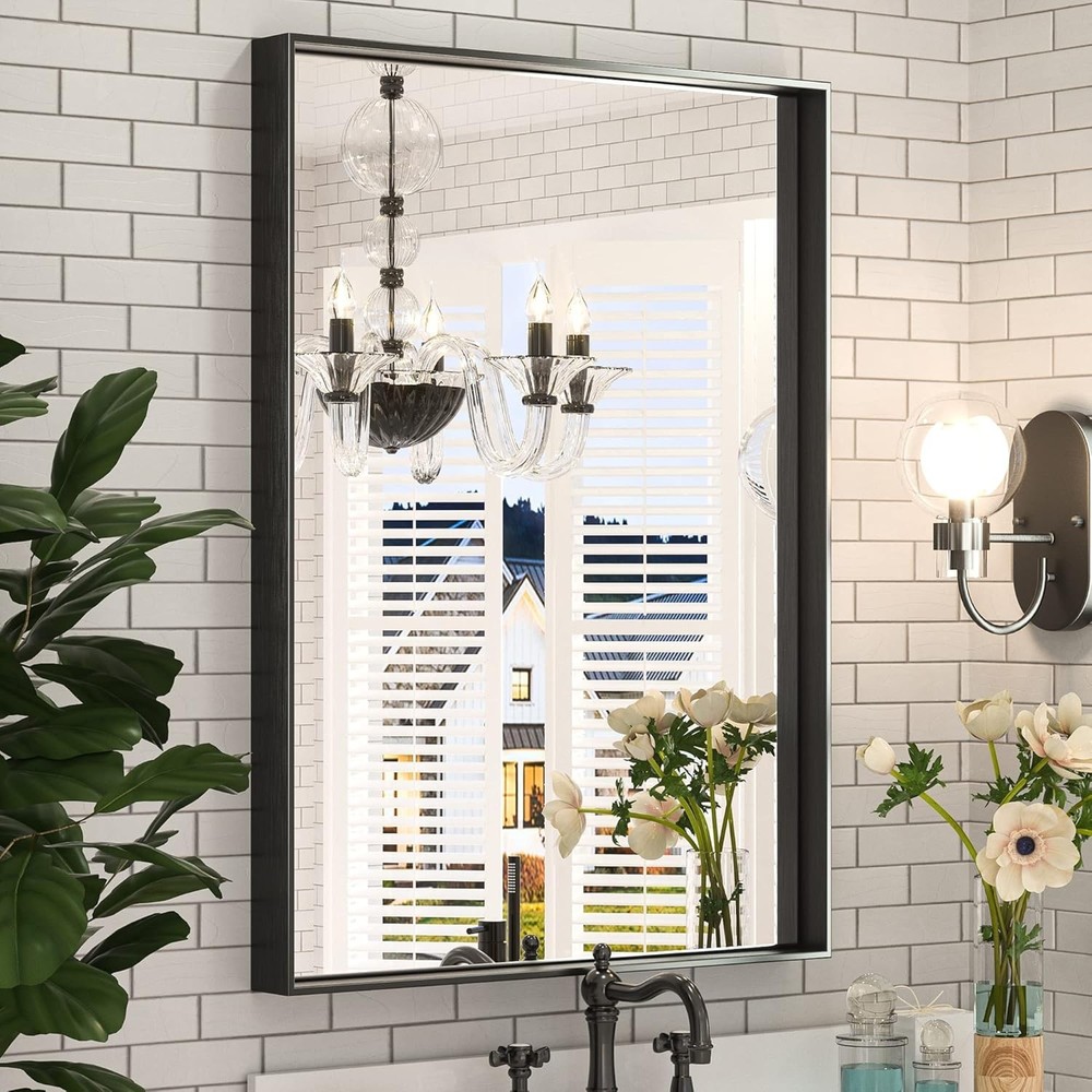 Bathroom Mirror Black 22x30 Inch Rectangular Over Sink Wall Vanity Modern