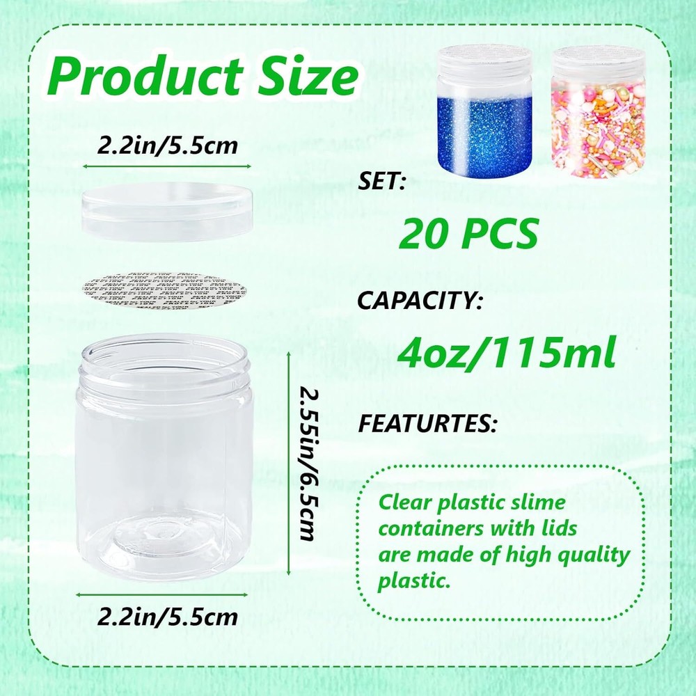 20Pack 4oz Clear Plastic Slime Containers with Lids,Round Refillable