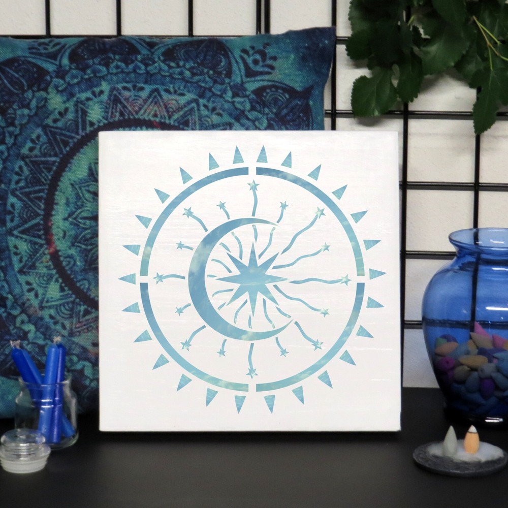 12 X 12 Celestial Sun and Moon w Exploding Star STENCIL Template/Cosmic/Crafting