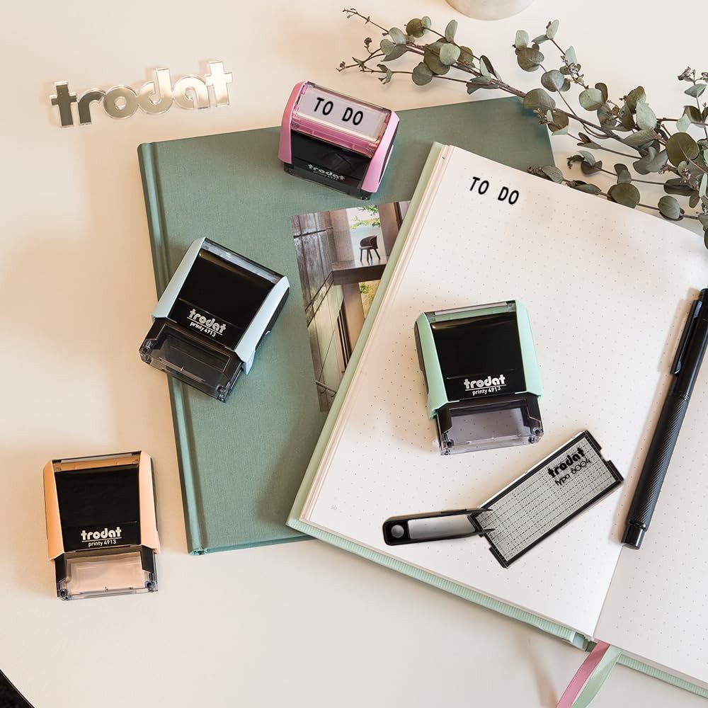 Self-Inking DIY 5 Line Stamp Black Ink Blue Personalized Custom Message