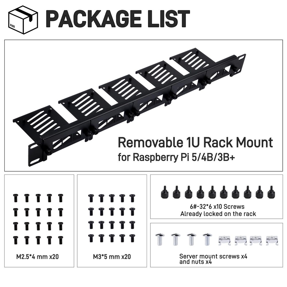 19 inch 1U Rack Mount for Raspberry Pi 5/4B/3B+/3B, with Removable Front Brac...