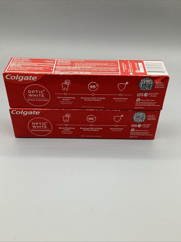 Colgate Optic White STAIN FIGHTER Toothpaste Clean Mint 6.0 oz each, 2 pk
